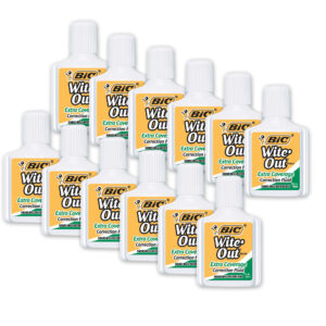 Wite Out Correction Fluid, Extra Coverage, Pack of 12