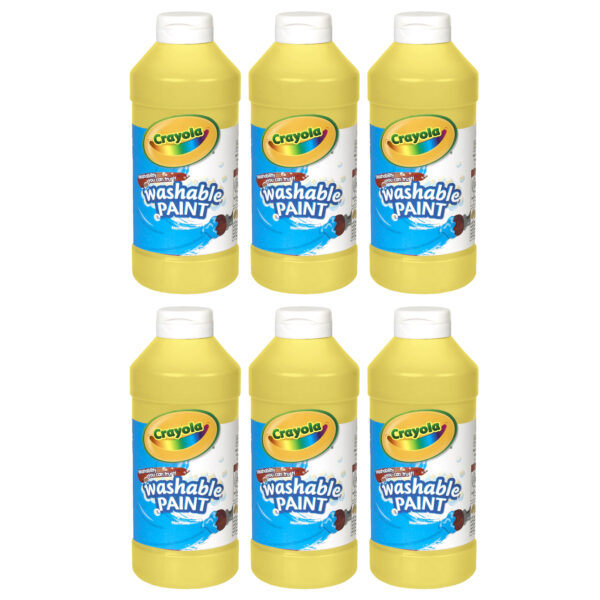 Washable Paint, Yellow, 16 oz. Bottles, Pack of 6