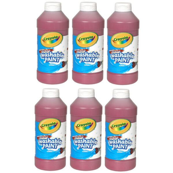 Washable Paint, Red, 16 oz. Bottles, Pack of 6