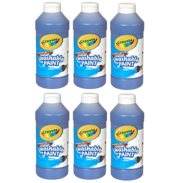 Washable Paint, Blue, 16 oz. Bottles, Pack of 6