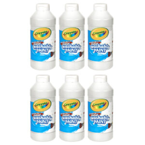 Washable Paint, White, 16 oz. Bottles, Pack of 6