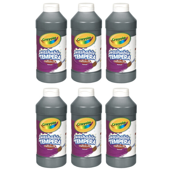 Artista II Washable Liquid Tempera Paint, Black, 16 oz. Bottles, Pack of 6