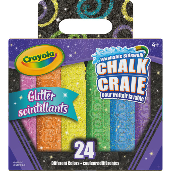 Washable Glitter Sidewalk Chalk, 24 Per Pack, 3 Packs