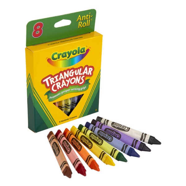 Triangular Anti-Roll Crayons, 8 Per Box, 12 Boxes