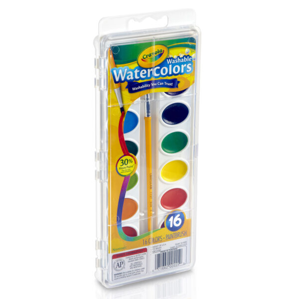 Washable Watercolors, 16 Semi-Moist Oval Pans & Brush, 6 Sets