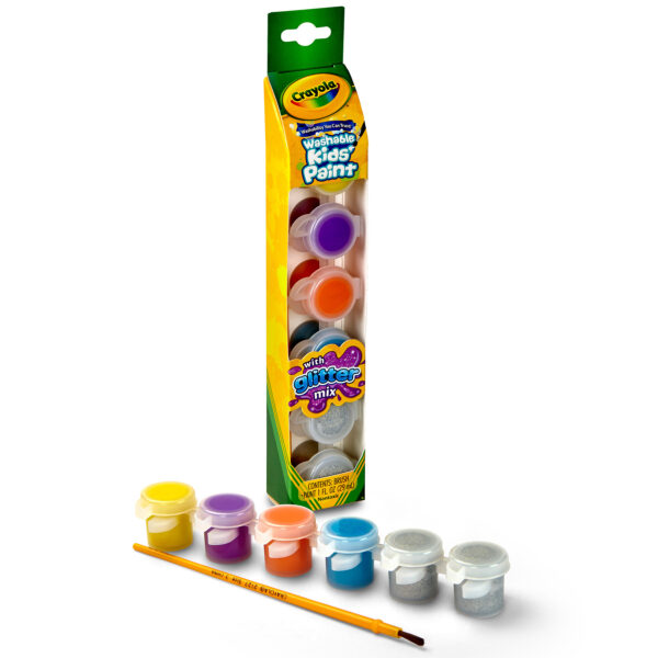 Washable Kids' Paint Pots, Glitter Effects, 6 Per Pack, 12 Packs