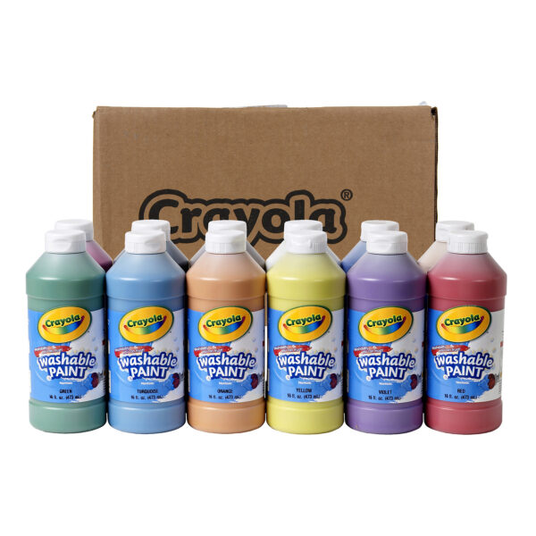 Washable Paint, Assorted Colors, 16 oz, 12 Count