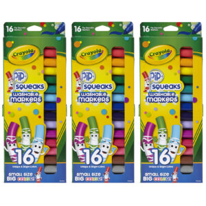 Pip Squeaks Washable Markers, Conical Tip, 16 Per Box, 3 Boxes