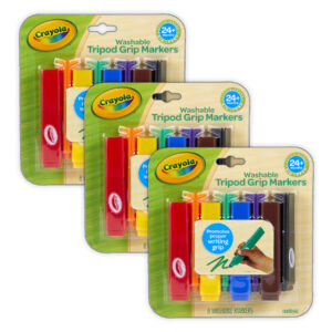 Washable Tripod Grip Markers, 8 Per Pack, 3 Packs