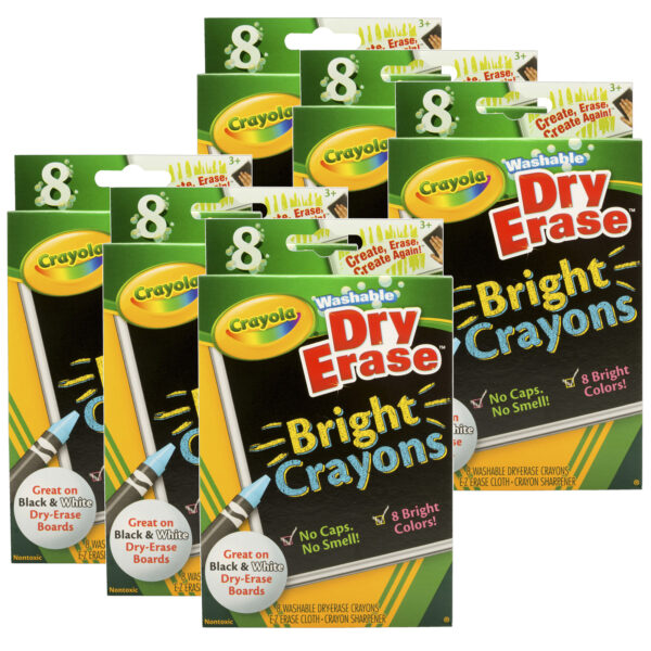 Dry Erase Washable Crayons, Bright Colors, 8 Per Pack, 6 Packs