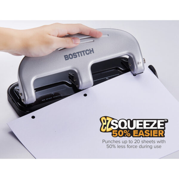 EZ Squeeze 3-Hole Punch, 20 Sheets, Silver-Black