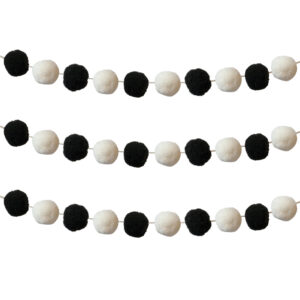 Black & White Pom-Pom Garland, 12 Feet, 2 Per Pack, 3 Packs