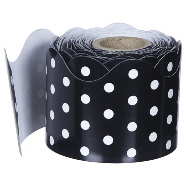 Black & White Dots Rolled Scalloped Border, 36 Feet Per Roll, 6 Rolls