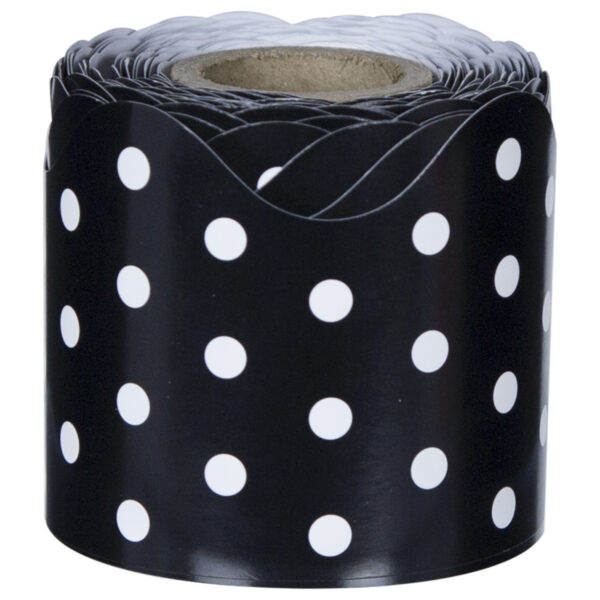 Black & White Dots Rolled Scalloped Border, 36 Feet Per Roll, 6 Rolls