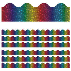 Sparkle + Shine Rainbow Foil Scalloped Border, 39 Feet Per Pack, 6 Packs