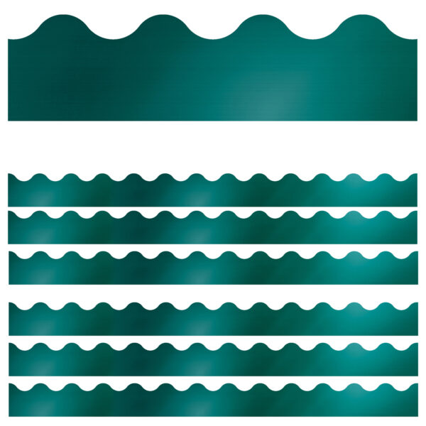 Sparkle + Shine Teal Foil Scalloped Border, 39 Feet Per Pack, 6 Packs