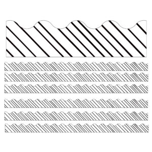 Kind Vibes Black & White Stripes Scalloped Borders, 39 Feet Per Pack, 6 Packs