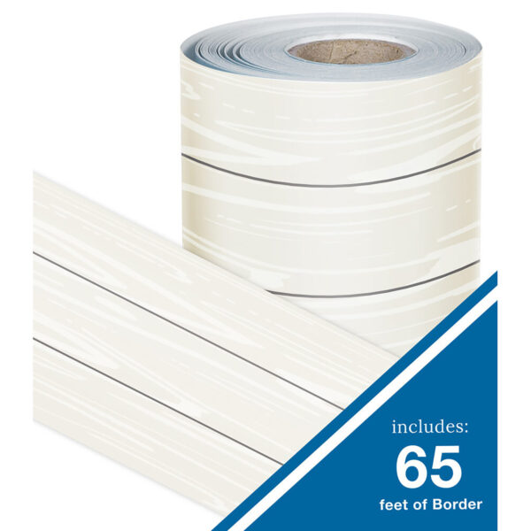 White Wood Grain Rolled Straight Borders, 65 Feet Per Roll, Pack of 3