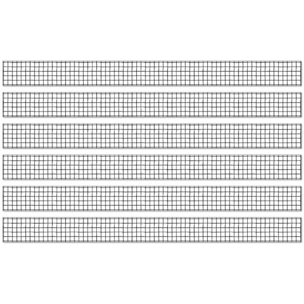 Creatively Inspired Black & White Grid Straight Borders, 36 Feet Per Pack, 6 Packs