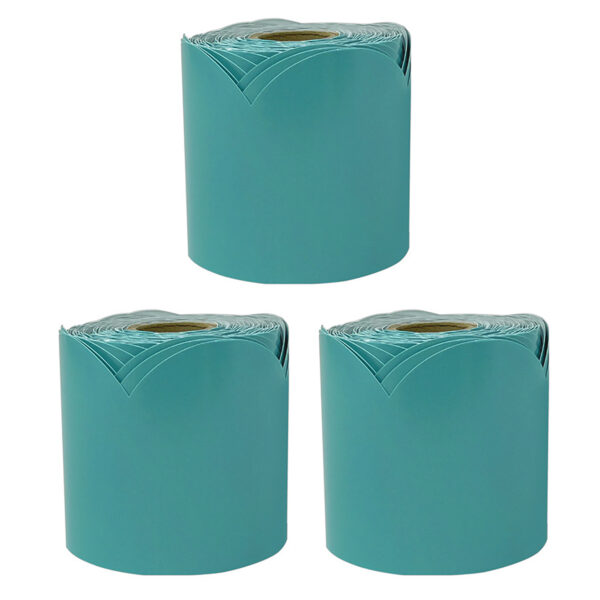 We Belong Teal Rolled Scalloped Bulletin Board Borders, 65 Feet Per Roll, Pack of 3