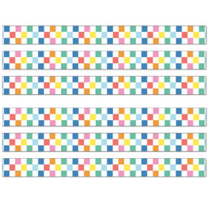 We Stick Together Checkered Rainbow Straight Bulletin Board Borders, 36 Feet Per Pack, 6 Packs