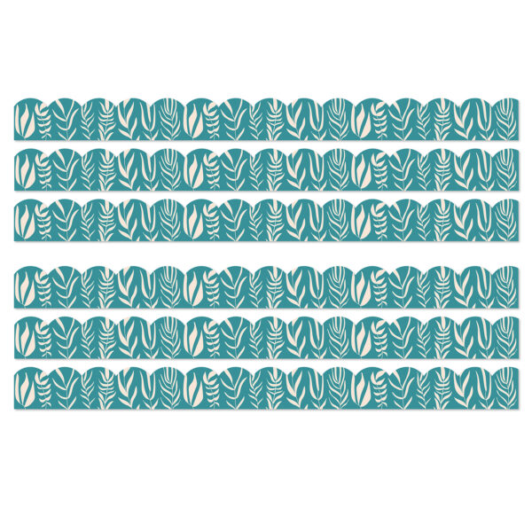 True to You Teal with Leaves Scalloped Bulletin Board Borders, 39 Feet Per Pack, 6 Packs