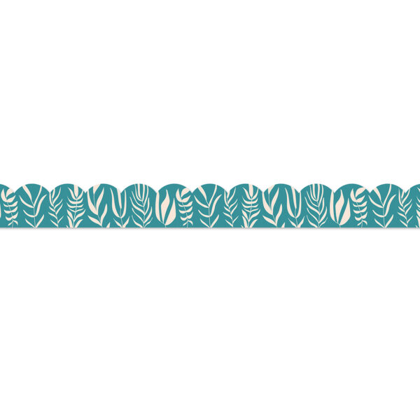 True to You Teal with Leaves Scalloped Bulletin Board Borders, 39 Feet Per Pack, 6 Packs