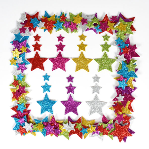 Glitter Foam Stickers - Stars - Multicolor, 168 Per Pack, 3 Packs