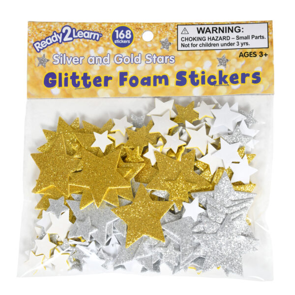 Glitter Foam Stickers - Stars - Silver and Gold, 168 Per Pack, 3 Packs