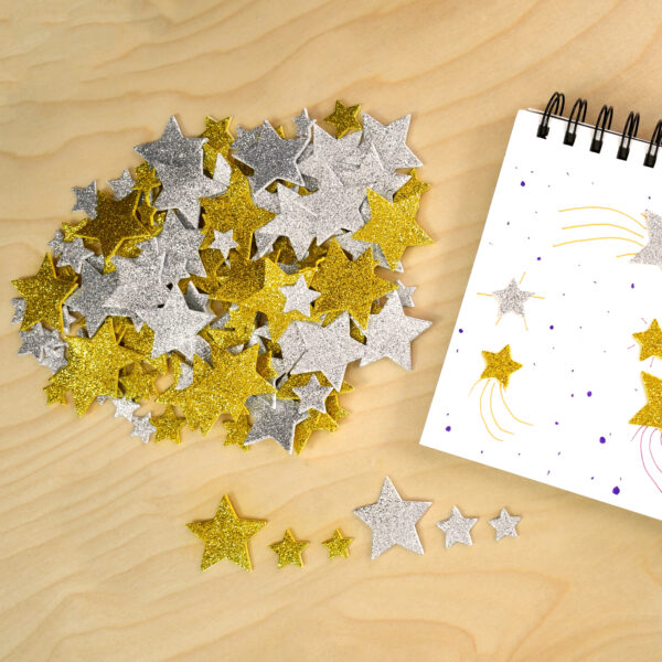 Glitter Foam Stickers - Stars - Silver and Gold, 168 Per Pack, 3 Packs