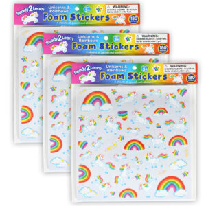 Foam Stickers - Unicorns and Rainbows - 180 Per Pack - 3 Packs