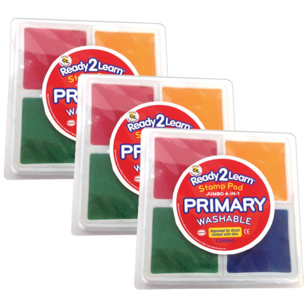 Jumbo 4-in-1 Washable Stamp Pad - Red, Yellow, Green, Blue - Pack of 3