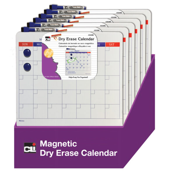 Magnetic Dry Erase Calendar with Marker-Eraser and 2 Magnets, 14" x 14", Pack of 6