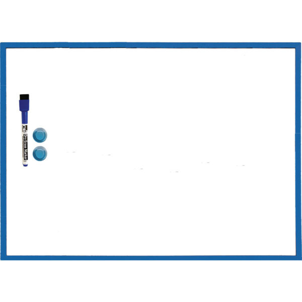 Magnetic Dry Erase Board, 17" x 23", w-Eraser-Marker and 2 Magnets, Blue Frame, 1 Each