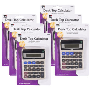 Desktop Calculator, Battery and Solar Powered with Tilted 8 Digit Display, Pack of 6