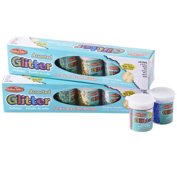 Creative Arts Glitter, Assorted Colors, .75 oz. Shakers, 12 Per Pack, 2 Packs