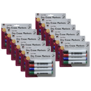 Barrel Style Dry Erase Markers, Assorted Colors, Chisel Tip, 4 Per Pack, 12 Packs