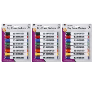 Dry Erase Markers, Barrel Style, Low Odor, Chisel Tip, Assorted Colors, 8 Per Pack, 3 Packs