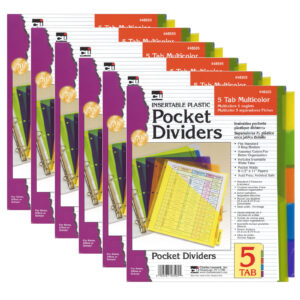 Index Dividers with Pockets, 5-Tab, Assorted Colors, 5-Pack, 6 Packs