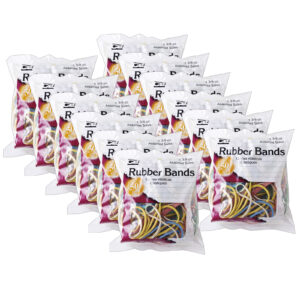 Rubber Bands, Assorted Colors, 1-3-8oz Bag, 12 Bags