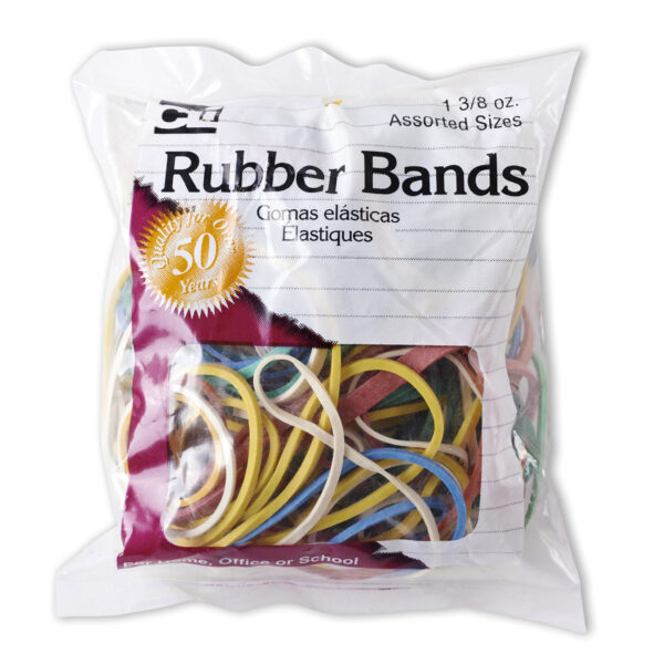 Rubber Bands, Assorted Colors, 1-3-8oz Bag, 12 Bags