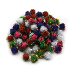 Pom-Poms 1-2", Assorted Glitter Colors, 80 Per Pack, 12 Packs