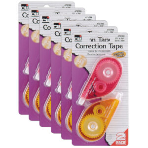 Correction Tape, Assorted Color Cases, 1-5" x 394", 2 Per Pack, 6 Packs