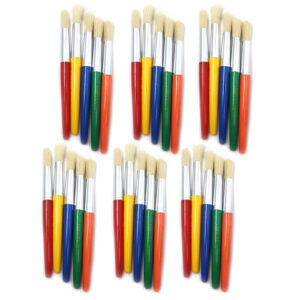 Round Paint Brushes, Short, Assorted Colors, 5 Per Set, 6 Sets