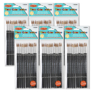 Water Color Paint Brushes with Round Pointed Tip, # 6, 11-16", Camel Hair, Black Handle, 12 Per Pack, 6 Packs