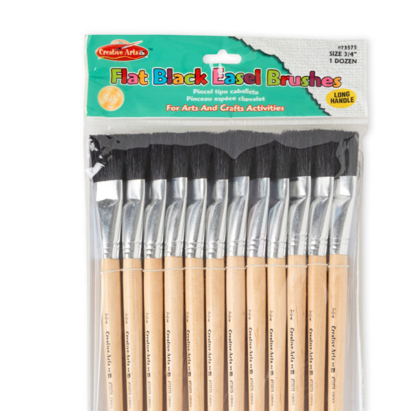 Creative Arts Flat Easel Brushes, 3-4" Bristle, Black, 12 Per Pack, 2 Packs