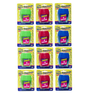 3 Hole Pencil Sharpener w-catcher, Assorted Colors, 12 per Pack, 2 Packs