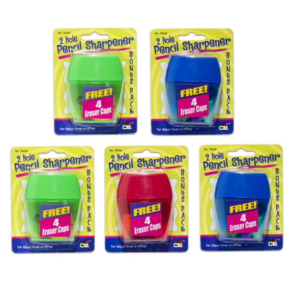 3 Hole Pencil Sharpener w-catcher, Assorted Colors, 12 per Pack, 2 Packs