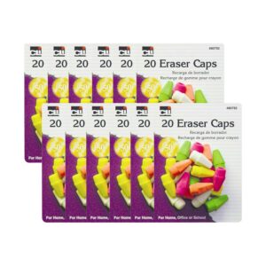 Pencil Eraser Caps, Assorted Neon Colors, 20 Per Pack, 12 Packs