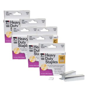 Heavy Duty Staples, 1-2 Inch Leg Length, Carbon Steel, Silver, 1000 Per Pack, 6 Packs